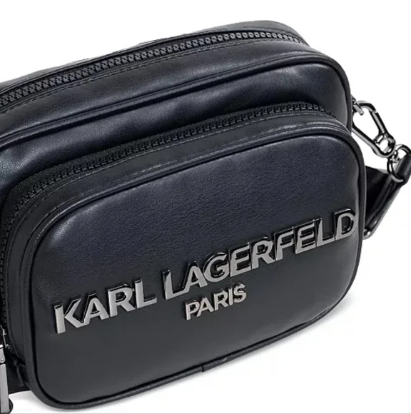 Karl Lagerfeld Paris Black/Gunmetal Voyage Crossbody Belt Bag- NWOT - Picture 4 of 5